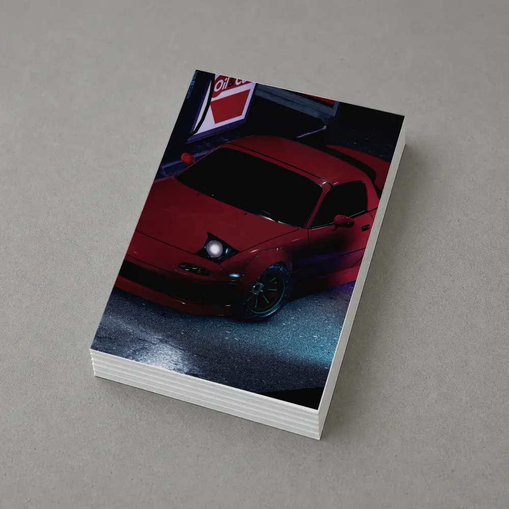 Mazda RX-7 Red Neon Gas Station Night – Postcards