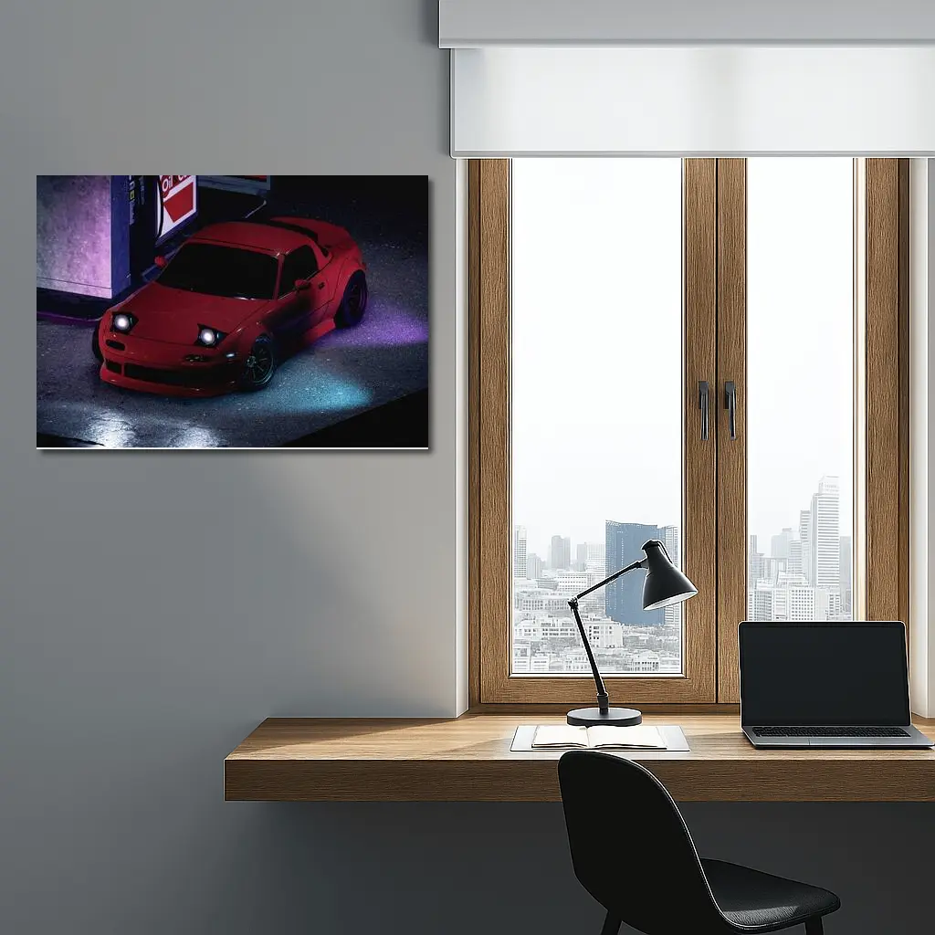 Mazda RX-7 Red Neon Gas Station Night – Wall Art