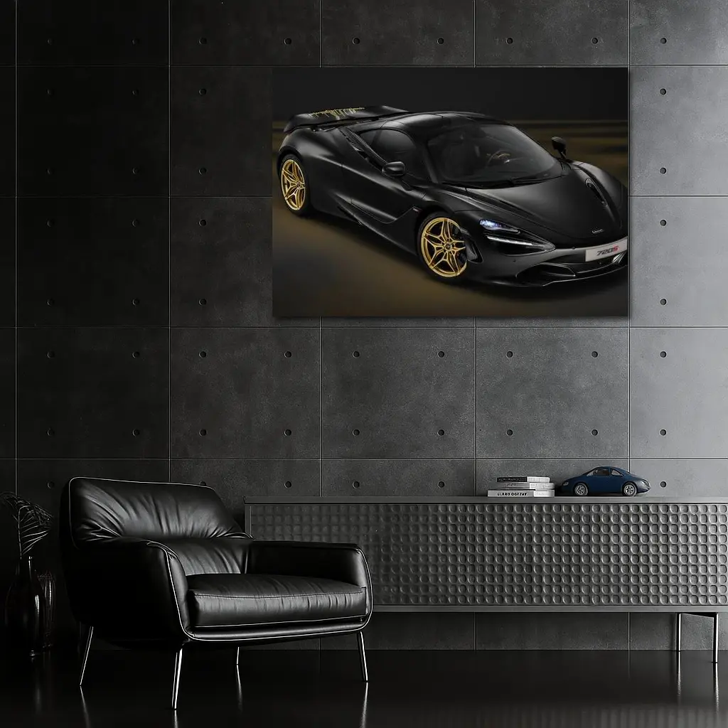 McLaren 720S Black Gold Dark Background – Wall Art