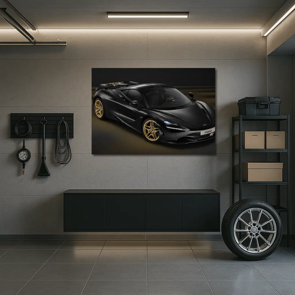 McLaren 720S Black Gold Dark Background – Wall Art