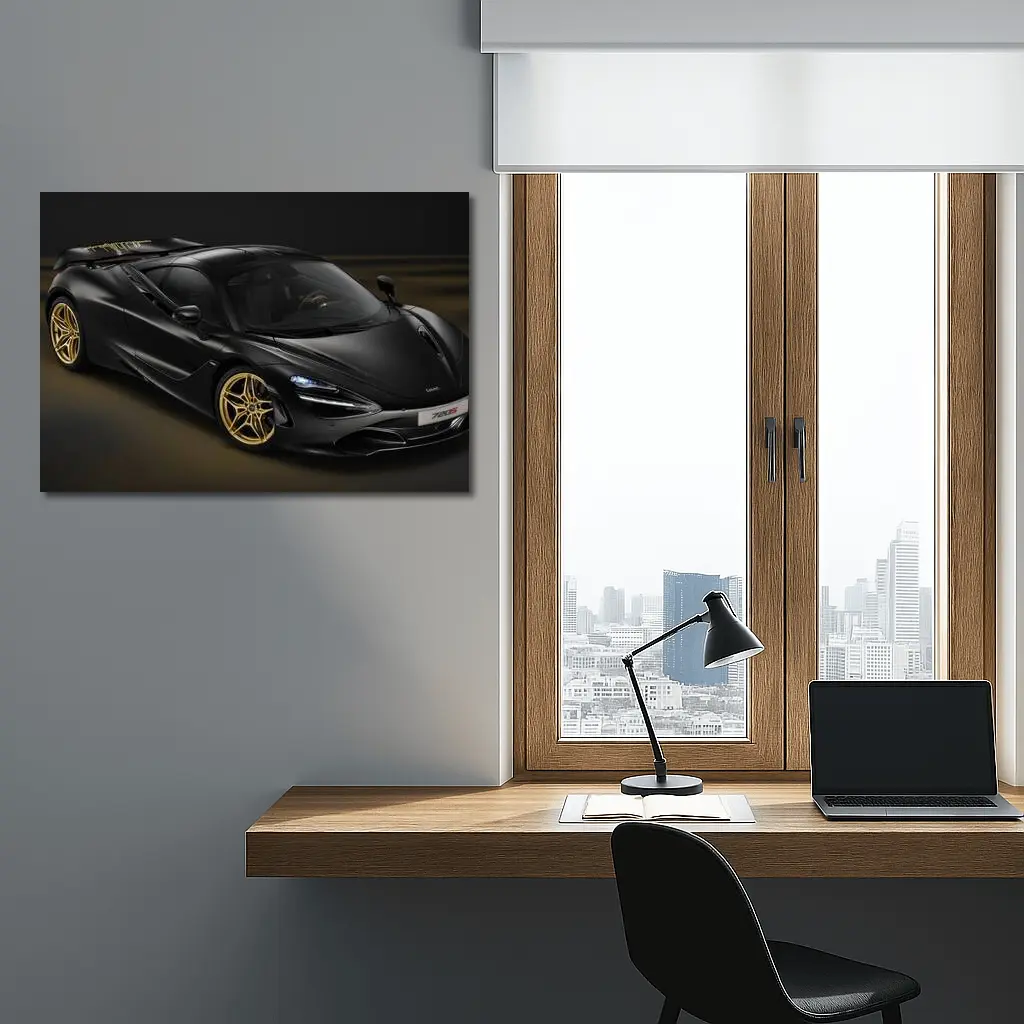 McLaren 720S Black Gold Dark Background – Wall Art