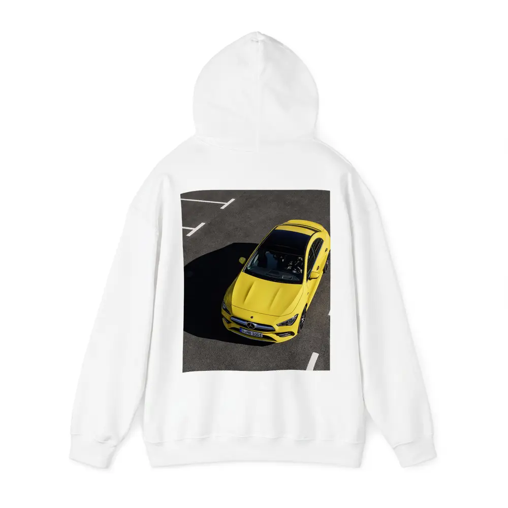 Mercedes AMG CLA Yellow Parking Lot Aerial – Hoodies
