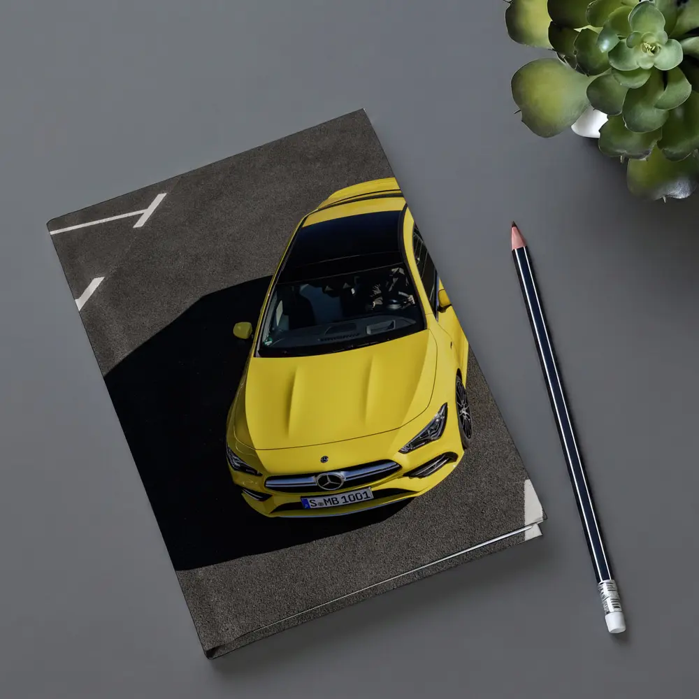 Mercedes AMG CLA Yellow Parking Lot Aerial – Notebooks