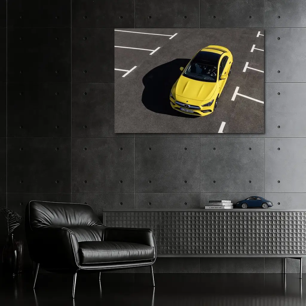 Mercedes AMG CLA Yellow Parking Lot Aerial – Wall Art