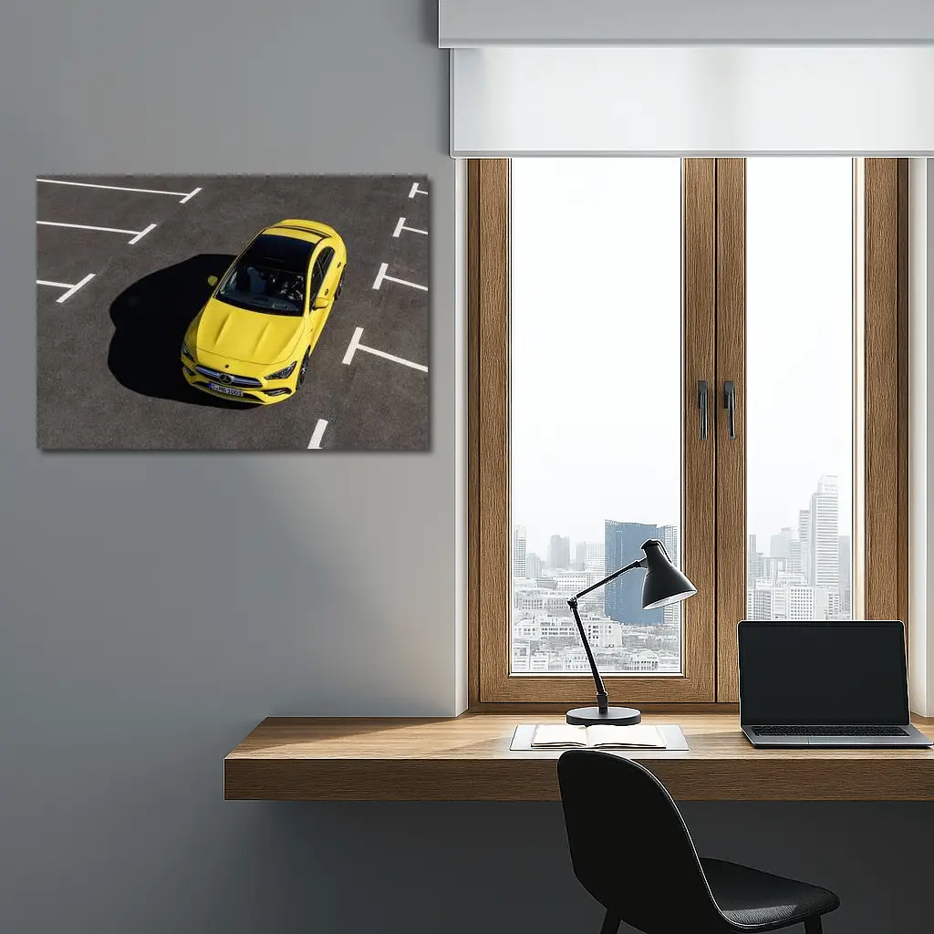 Mercedes AMG CLA Yellow Parking Lot Aerial – Wall Art