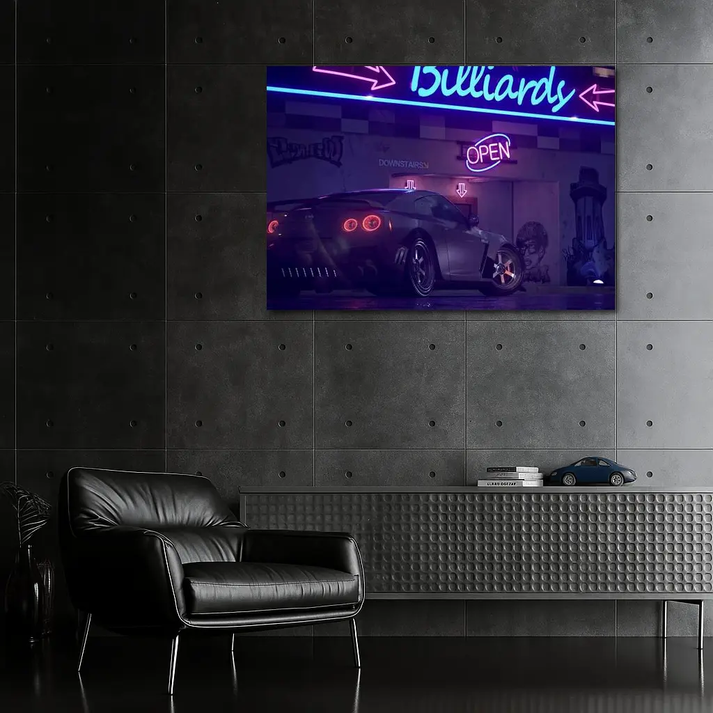Nissan GT-R Neon Billiards Street Night – Wall Art