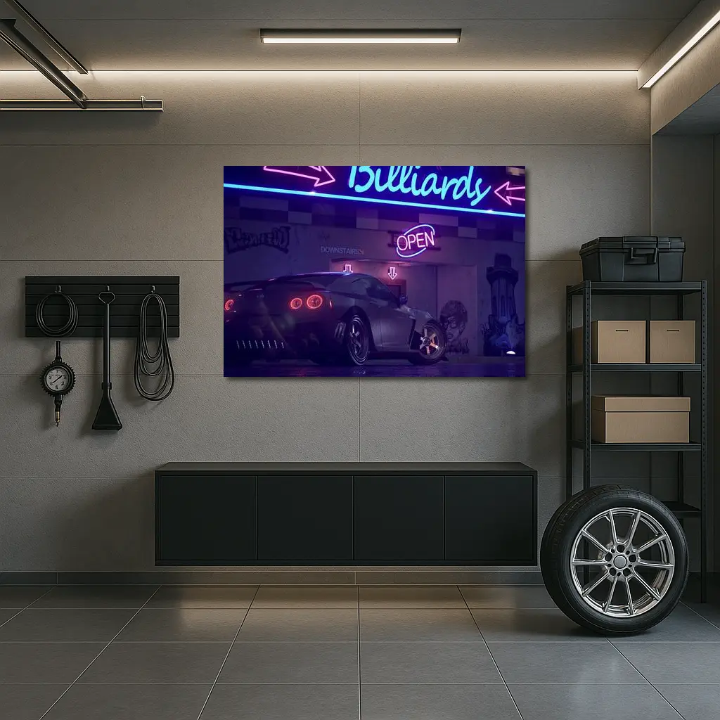 Nissan GT-R Neon Billiards Street Night – Wall Art