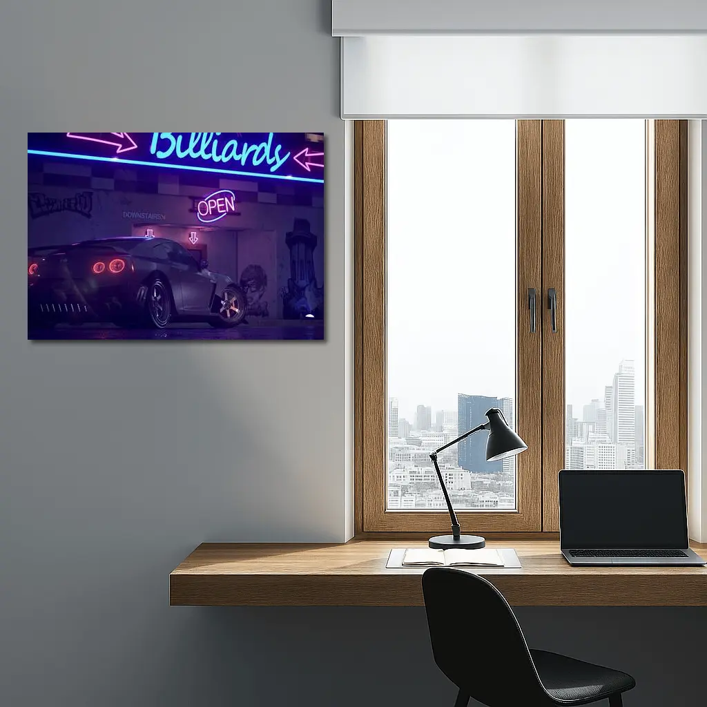 Nissan GT-R Neon Billiards Street Night – Wall Art