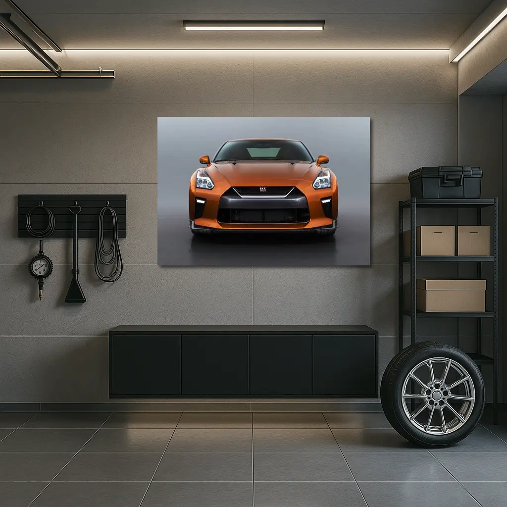 Nissan GT-R Front View Orange Studio – Wall Art