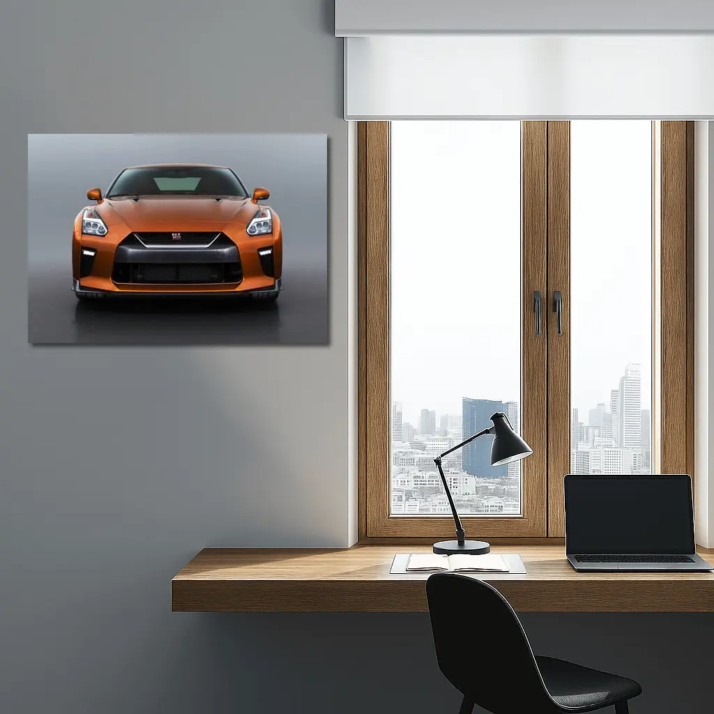 Nissan GT-R Front View Orange Studio – Wall Art
