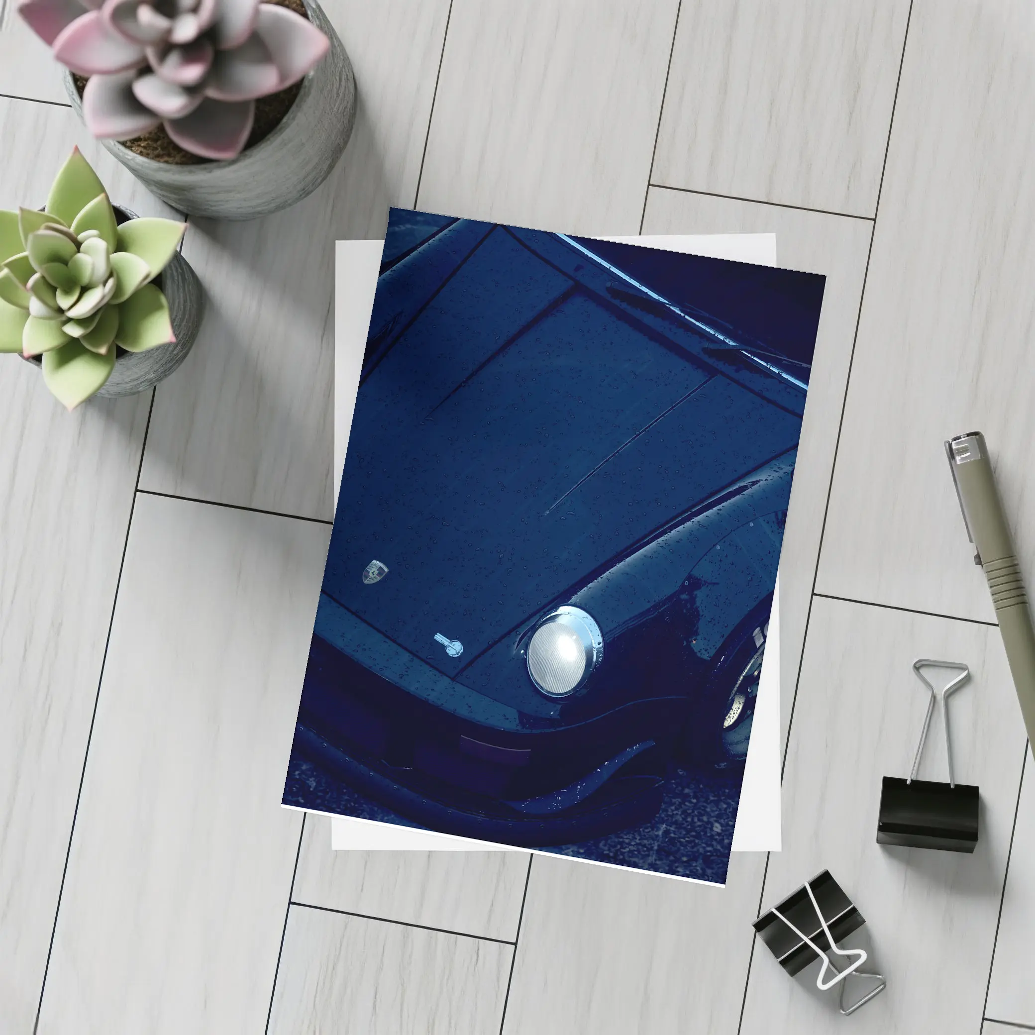 Porsche 911 Black Dark Wet Street – Postcards