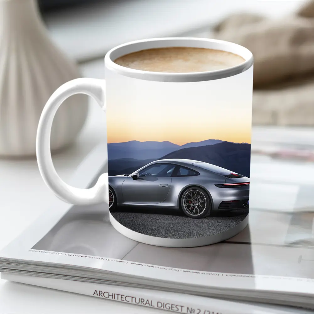 Porsche 911 Silver Coupe Mountain Sunset – Mugs