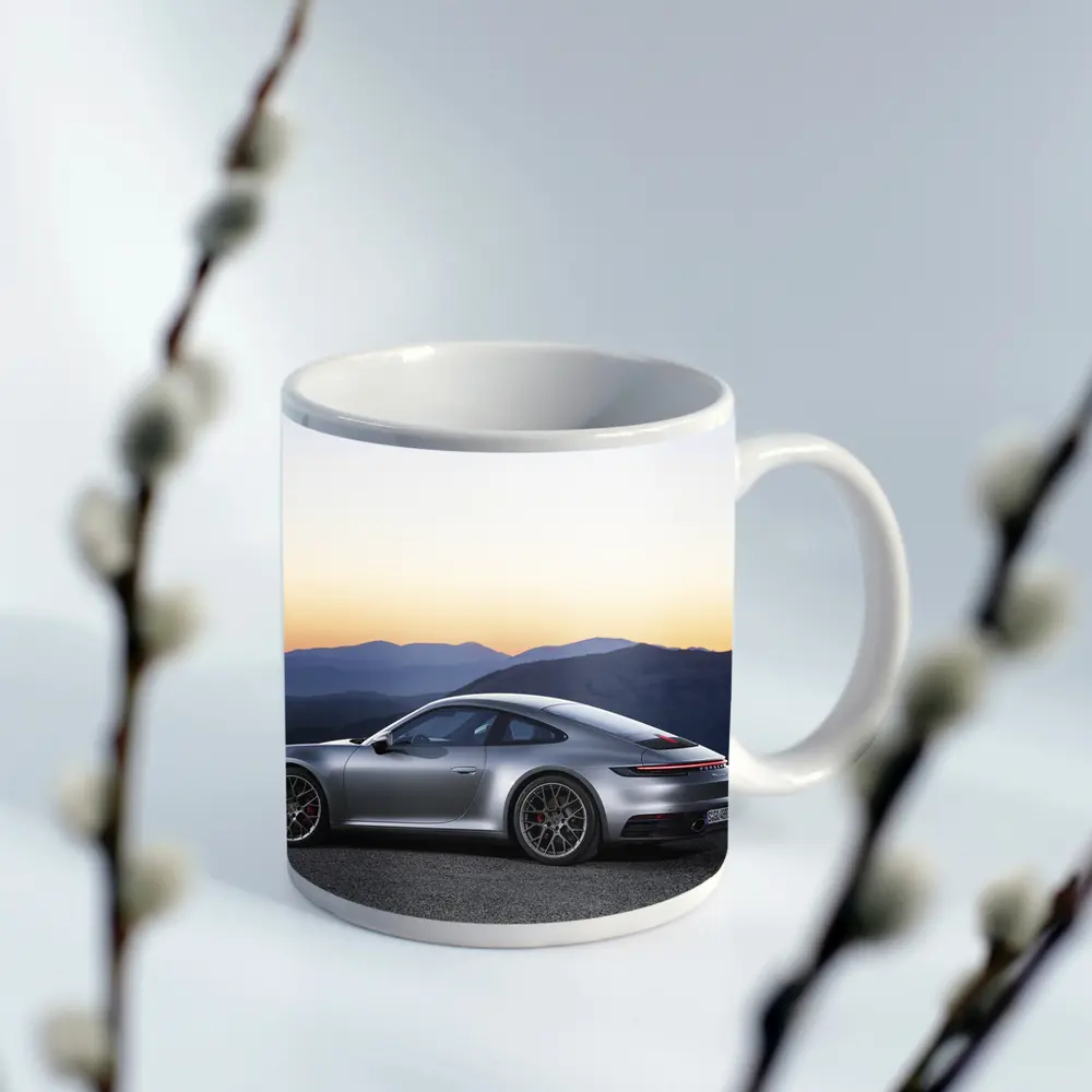 Porsche 911 Silver Coupe Mountain Sunset – Mugs