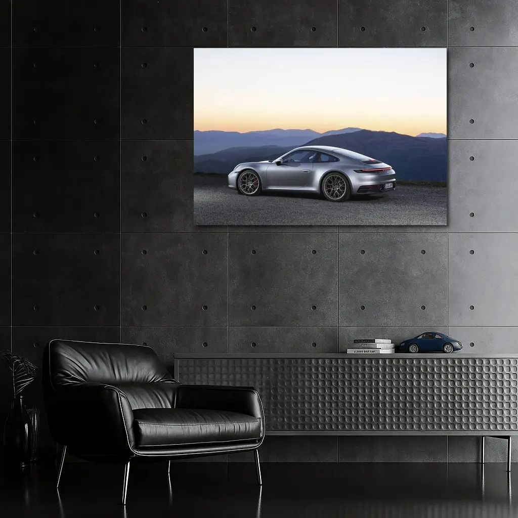 Porsche 911 Silver Coupe Mountain Sunset – Wall Art