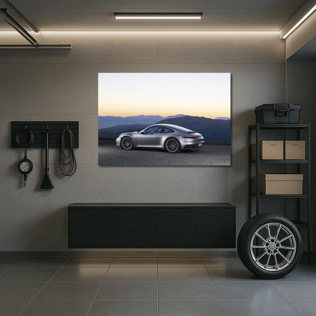 Porsche 911 Silver Coupe Mountain Sunset – Wall Art