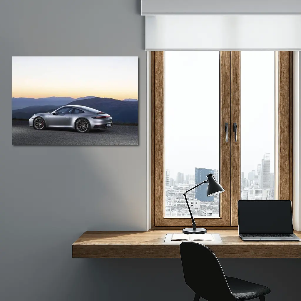 Porsche 911 Silver Coupe Mountain Sunset – Wall Art