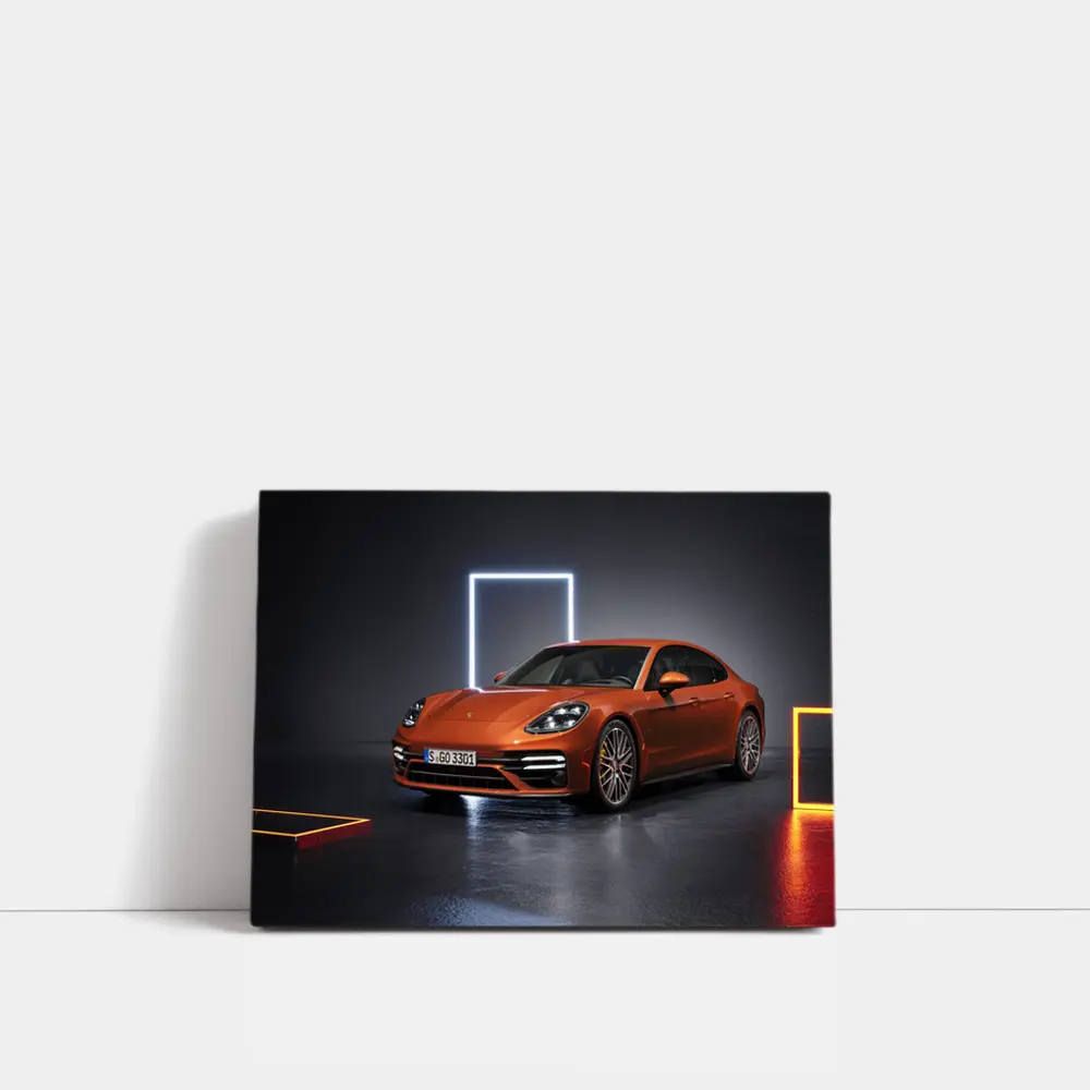Porsche Panamera Orange Studio Dark Background – Wall Art
