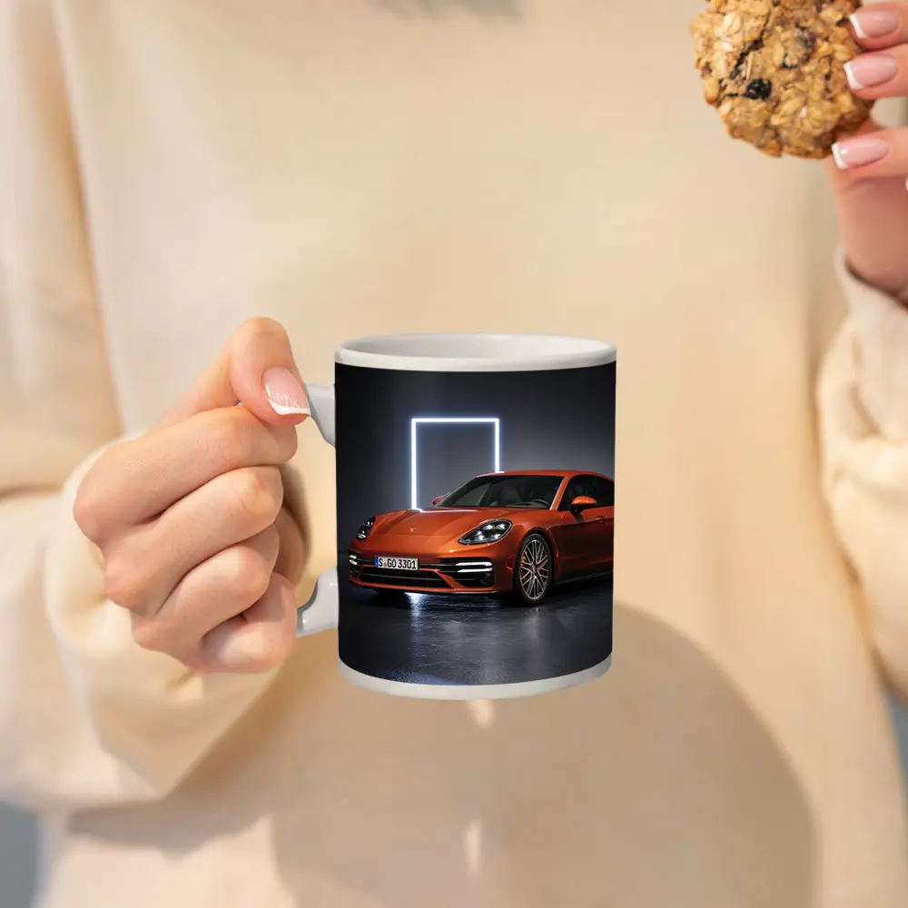 Porsche Panamera Orange Studio Dark Background – Mugs