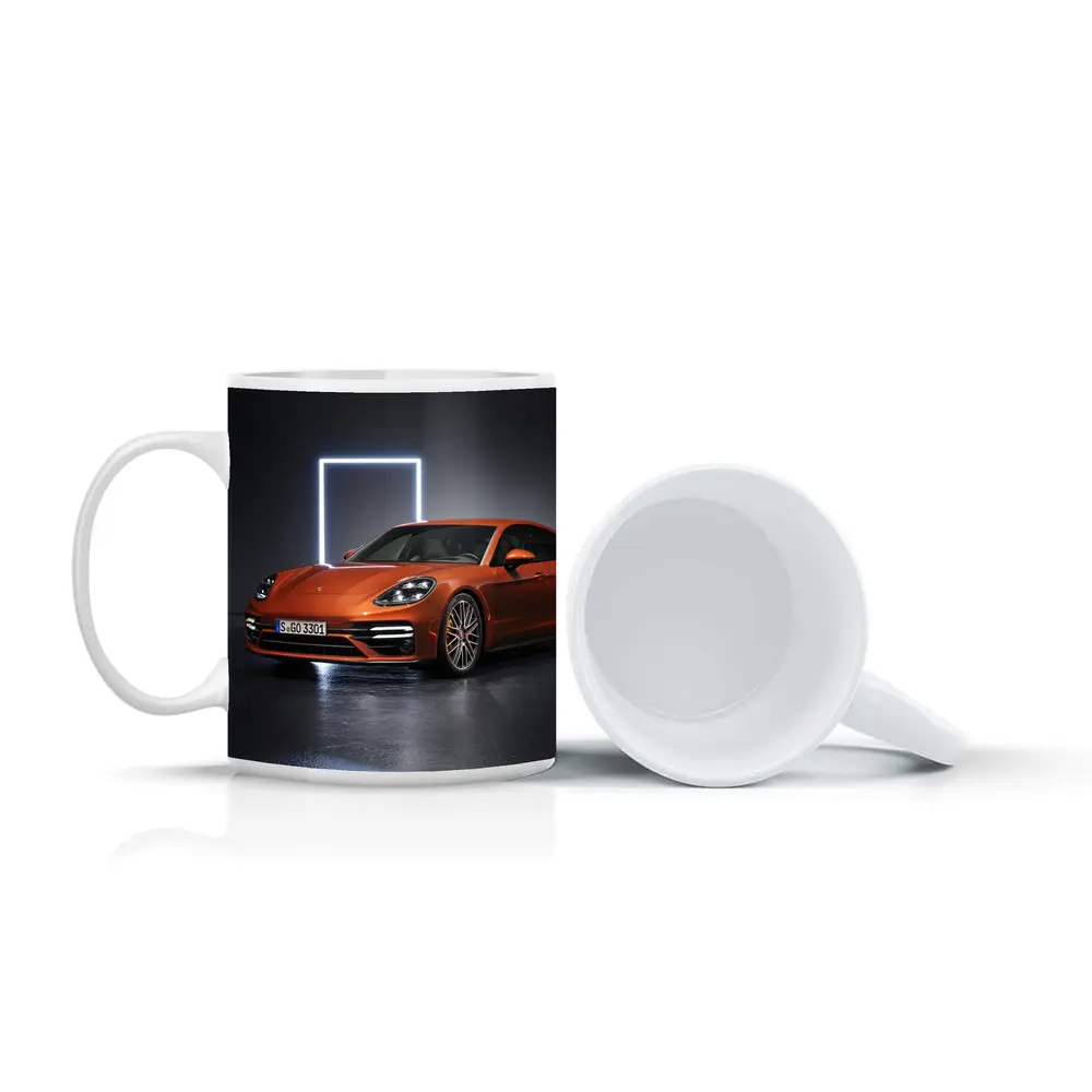 Porsche Panamera Orange Studio Dark Background – Mugs