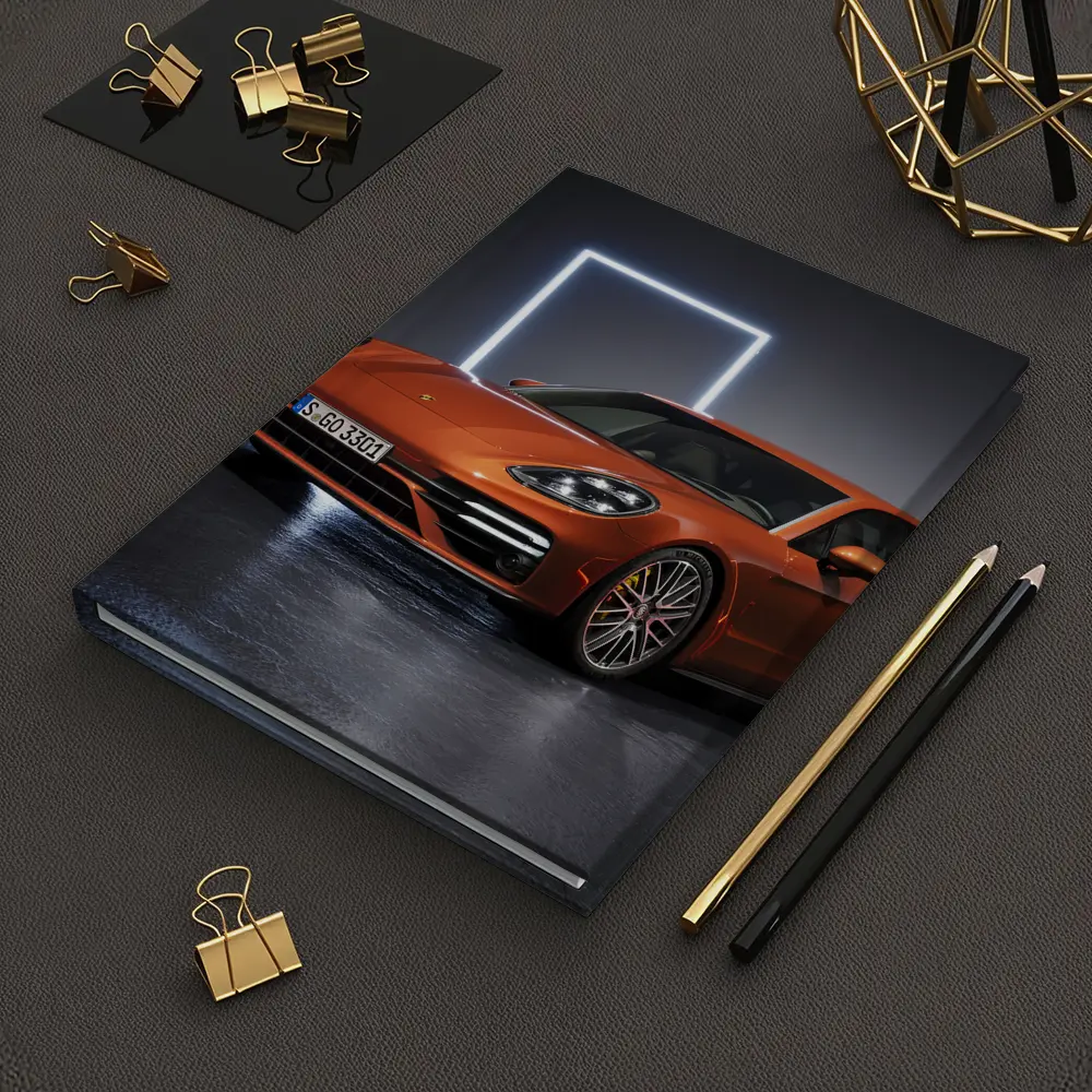 Porsche Panamera Orange Studio Dark Background – Notebooks