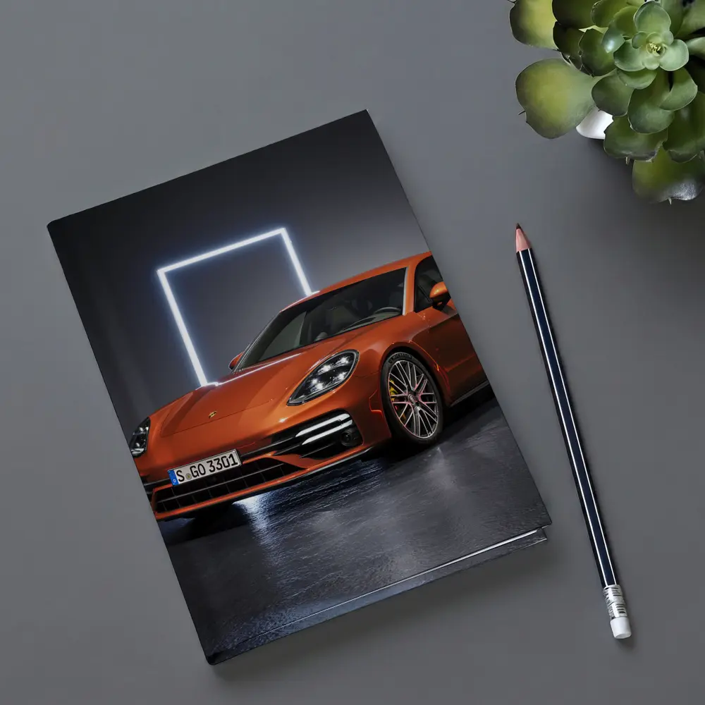 Porsche Panamera Orange Studio Dark Background – Notebooks