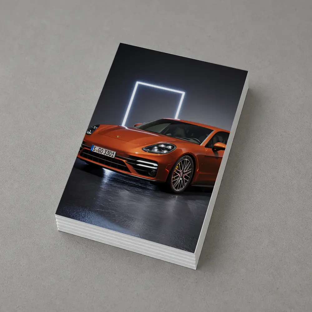 Porsche Panamera Orange Studio Dark Background – Postcards