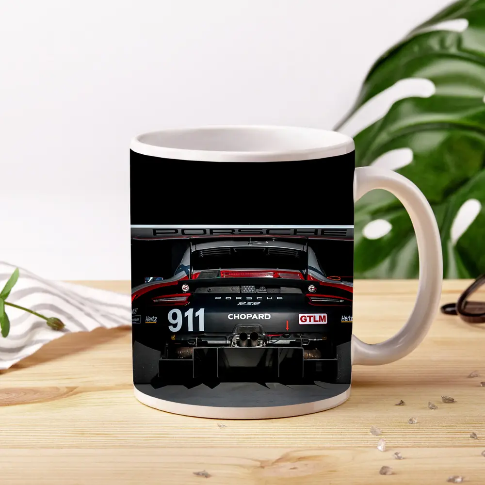 Porsche 911 RSR Race Car Black Background – Mugs