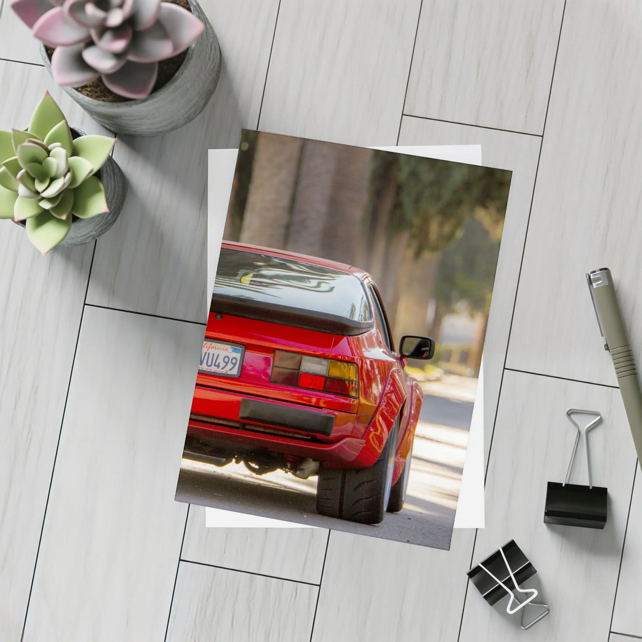 Red Porsche 944 Rear California Street – Postcards