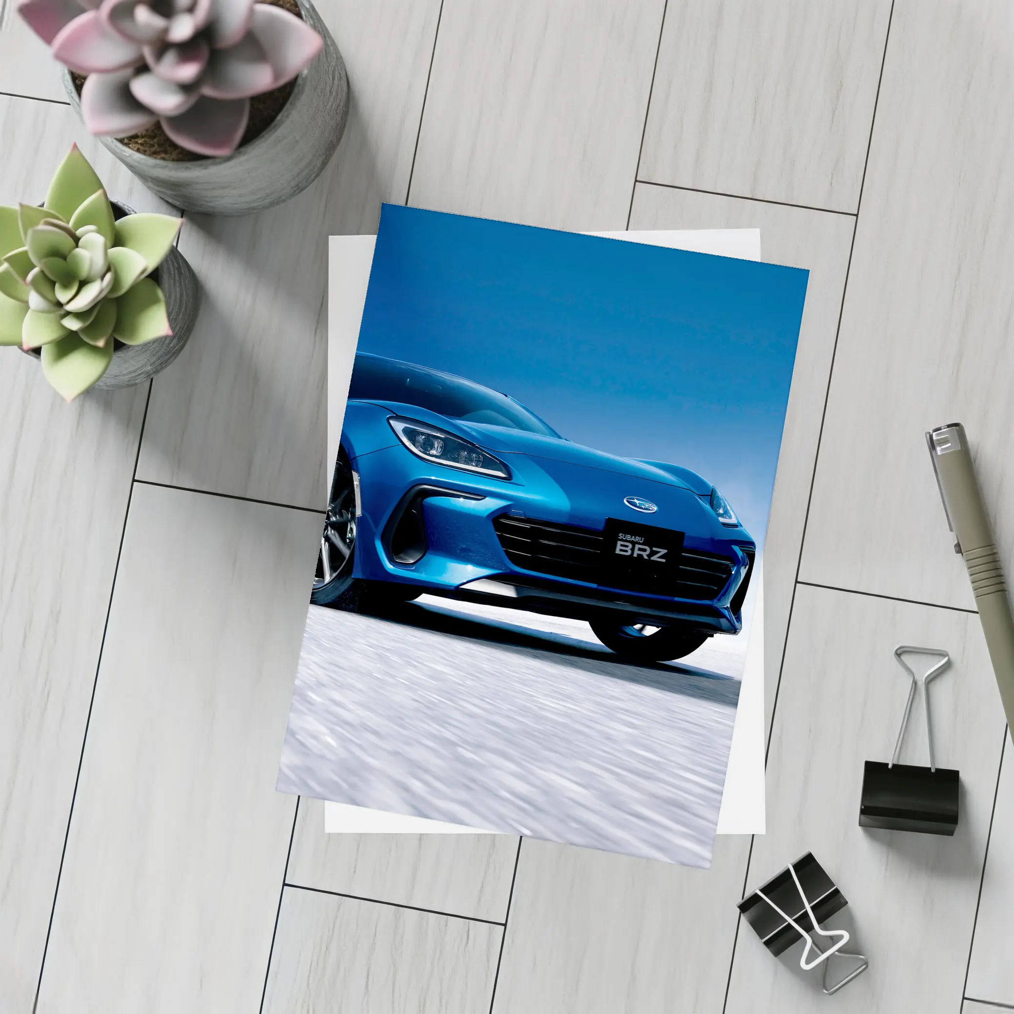 Subaru BRZ Blue Sports Car Salt Flats – Postcards