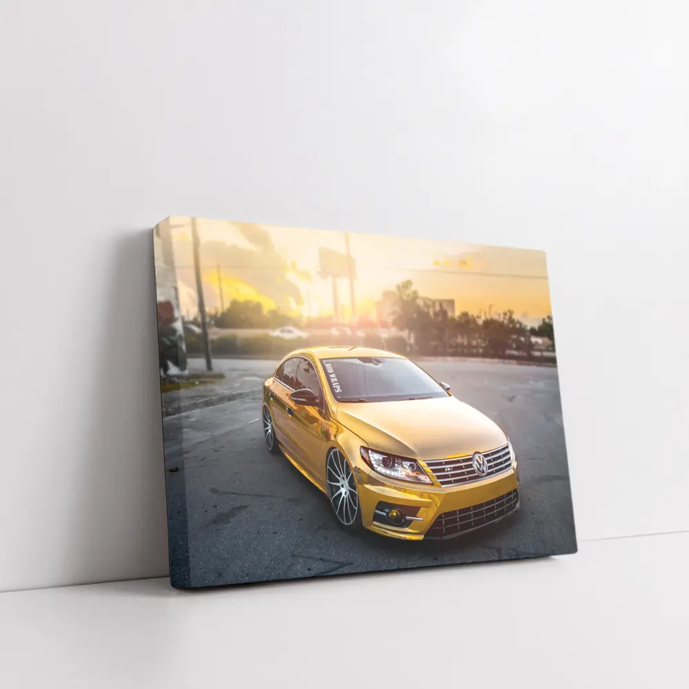 Gold Chrome Volkswagen CC Sunset Parking Lot – Wall Art