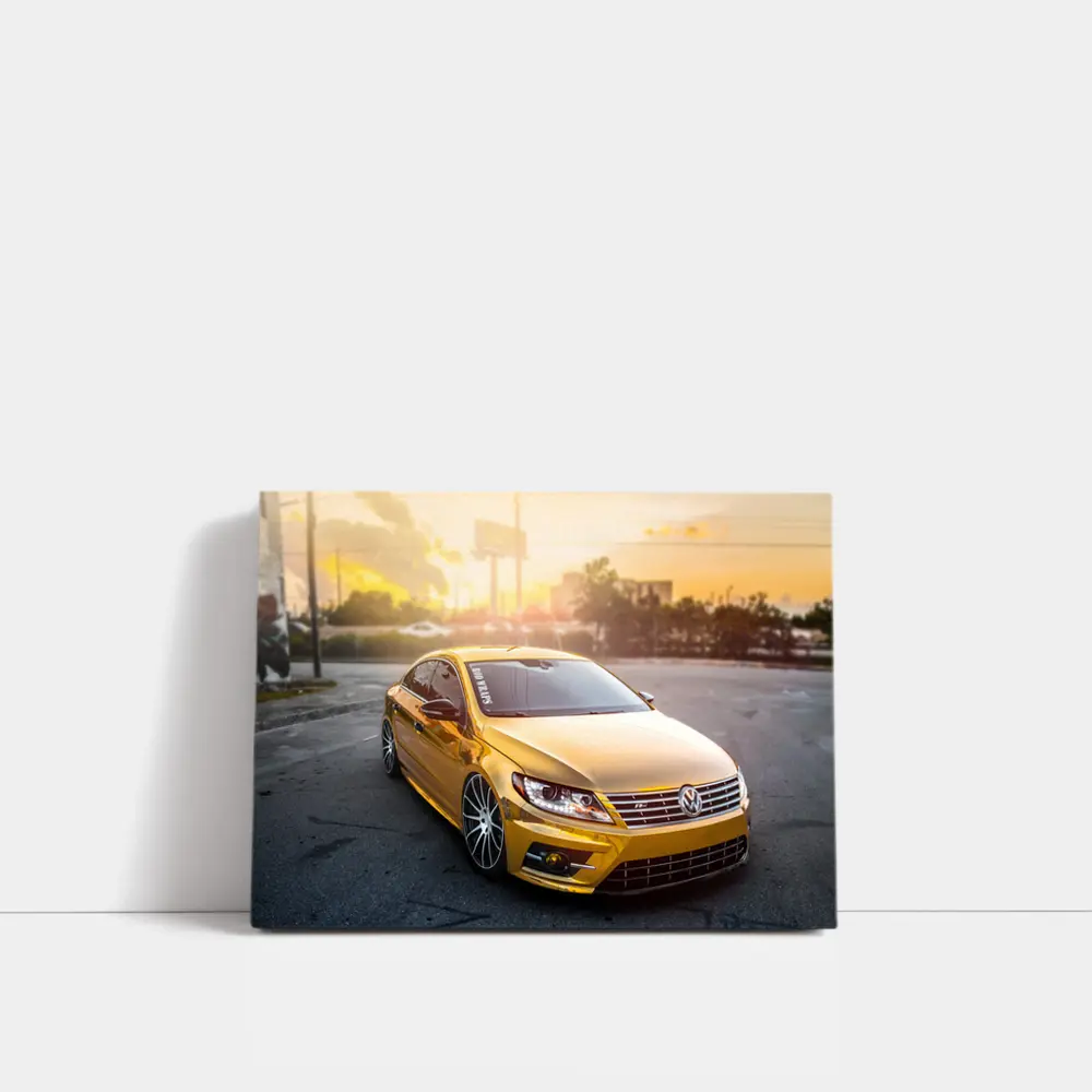 Gold Chrome Volkswagen CC Sunset Parking Lot – Wall Art