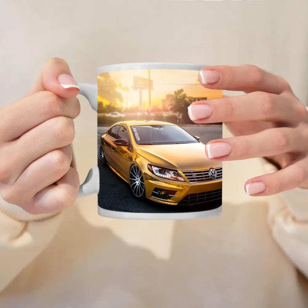 Gold Chrome Volkswagen CC Sunset Parking Lot – Mugs