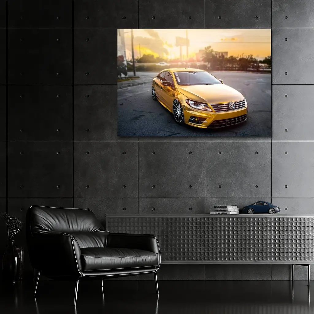 Gold Chrome Volkswagen CC Sunset Parking Lot – Wall Art