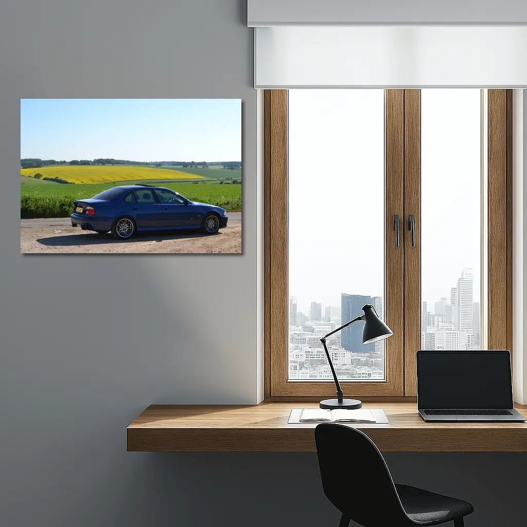 BMW M5 E39 Blue Sedan Country Fields – Wall Art