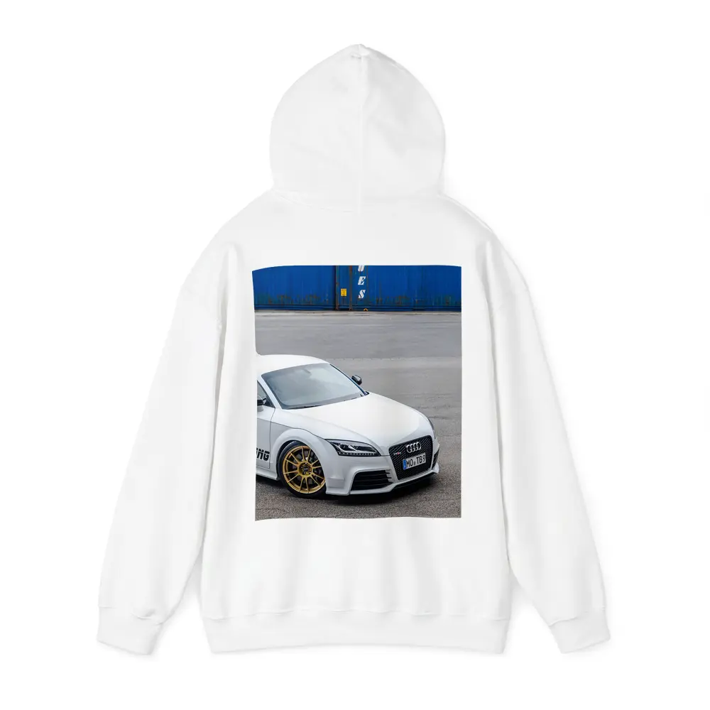 Audi TT RS White Coupe Industrial Background – Hoodies