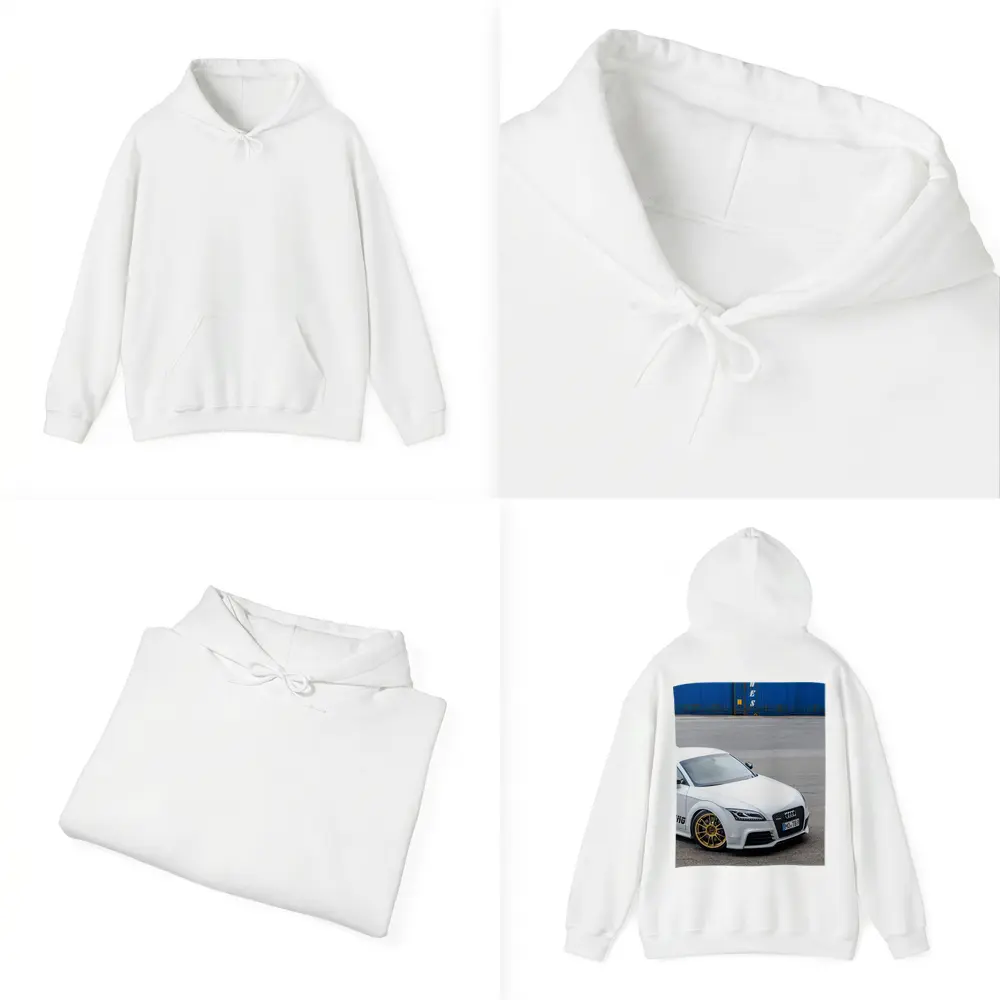 Audi TT RS White Coupe Industrial Background – Hoodies