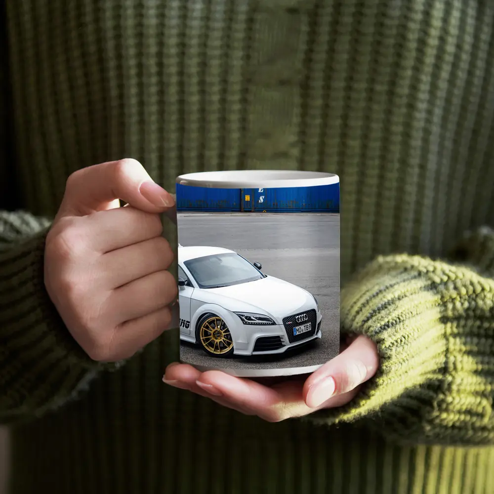 Audi TT RS White Coupe Industrial Background – Mugs