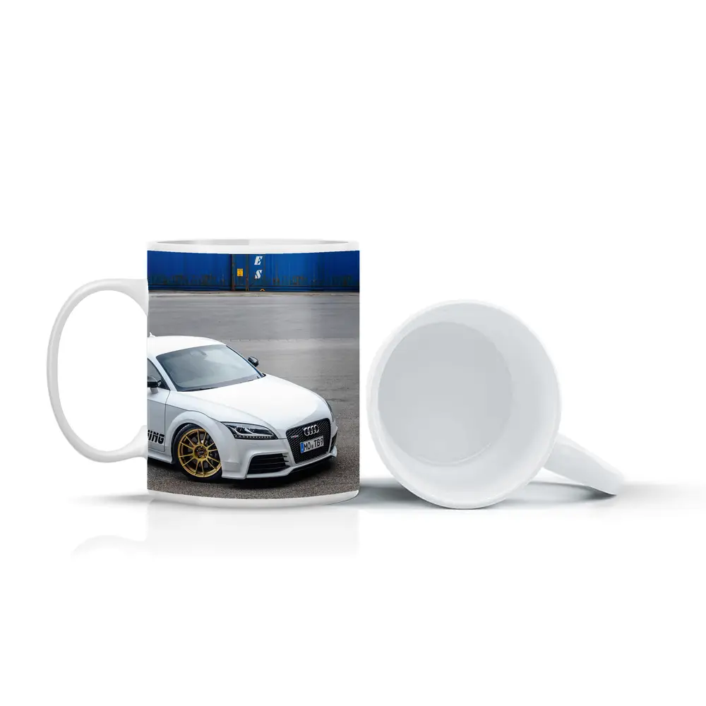 Audi TT RS White Coupe Industrial Background – Mugs