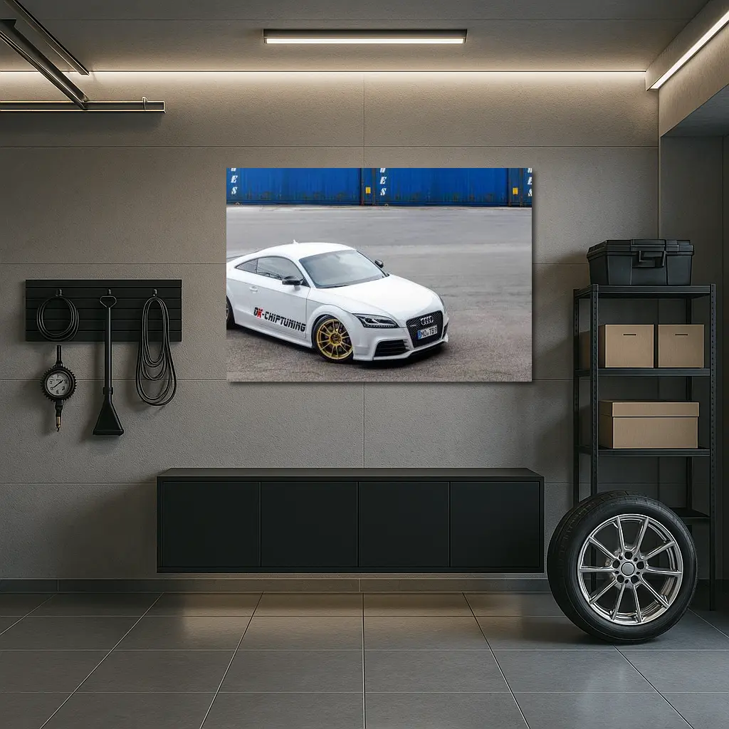 Audi TT RS White Coupe Industrial Background – Wall Art