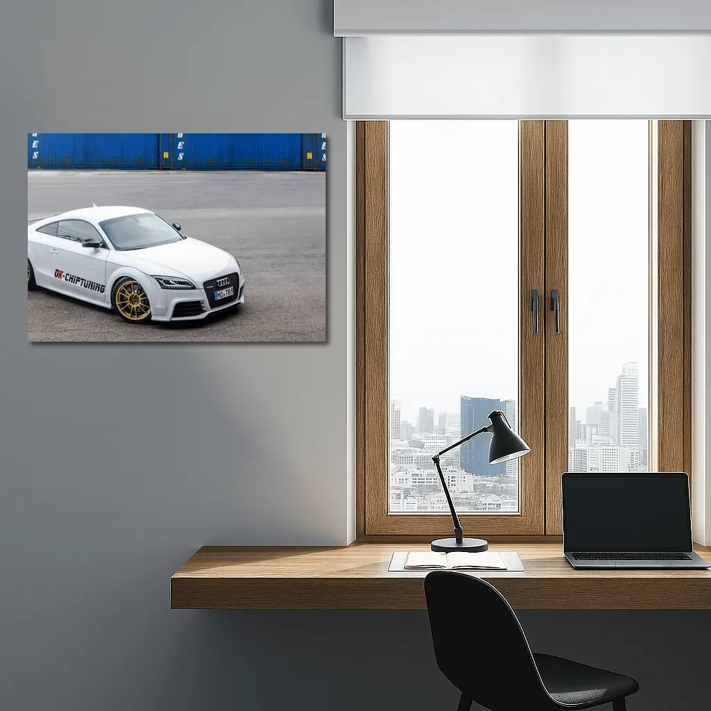 Audi TT RS White Coupe Industrial Background – Wall Art