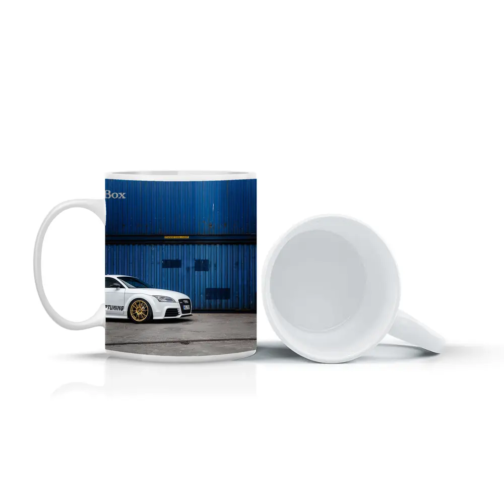Audi TT White Coupe Blue Shipping Containers – Mugs