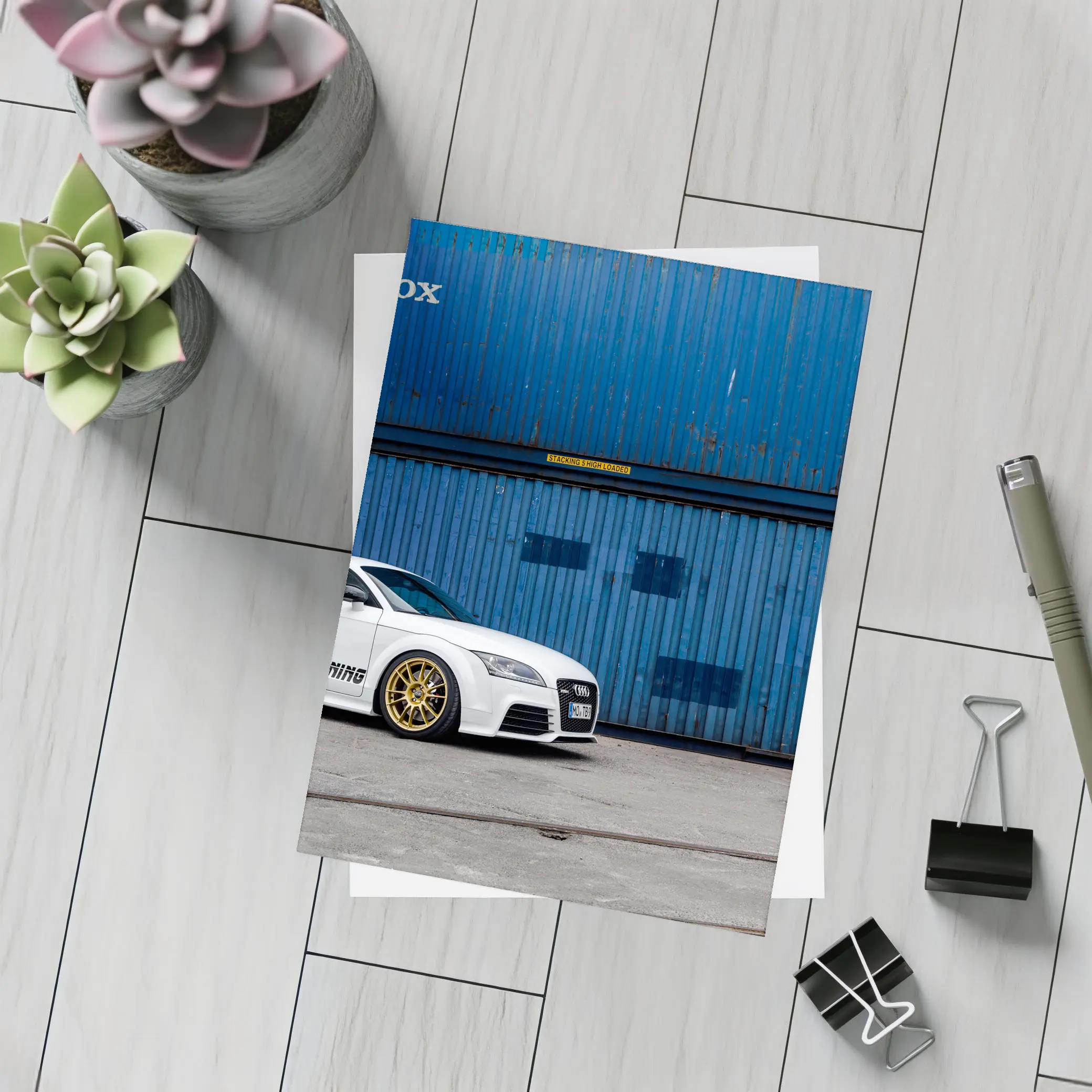 Audi TT White Coupe Blue Shipping Containers – Postcards