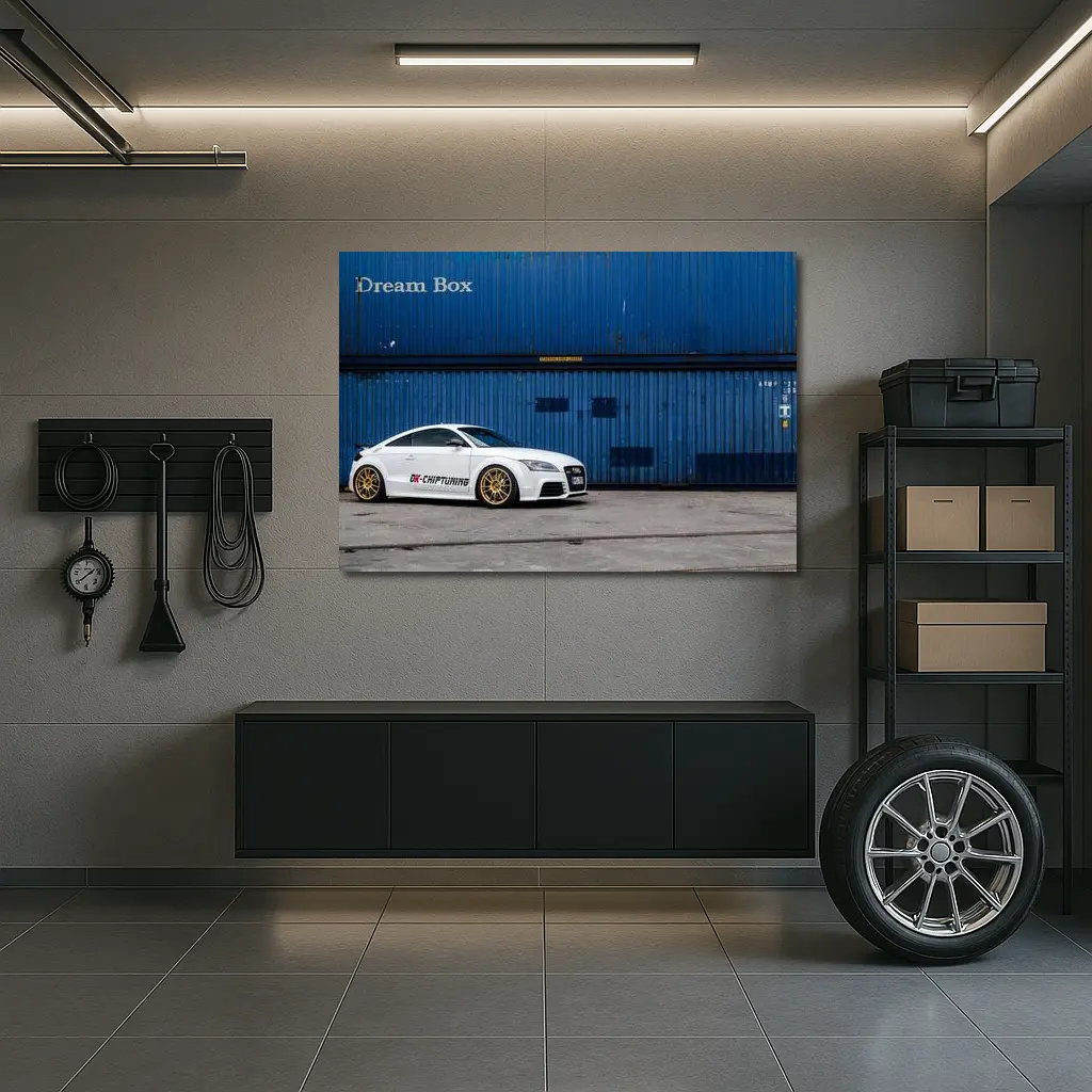 Audi TT White Coupe Blue Shipping Containers – Wall Art