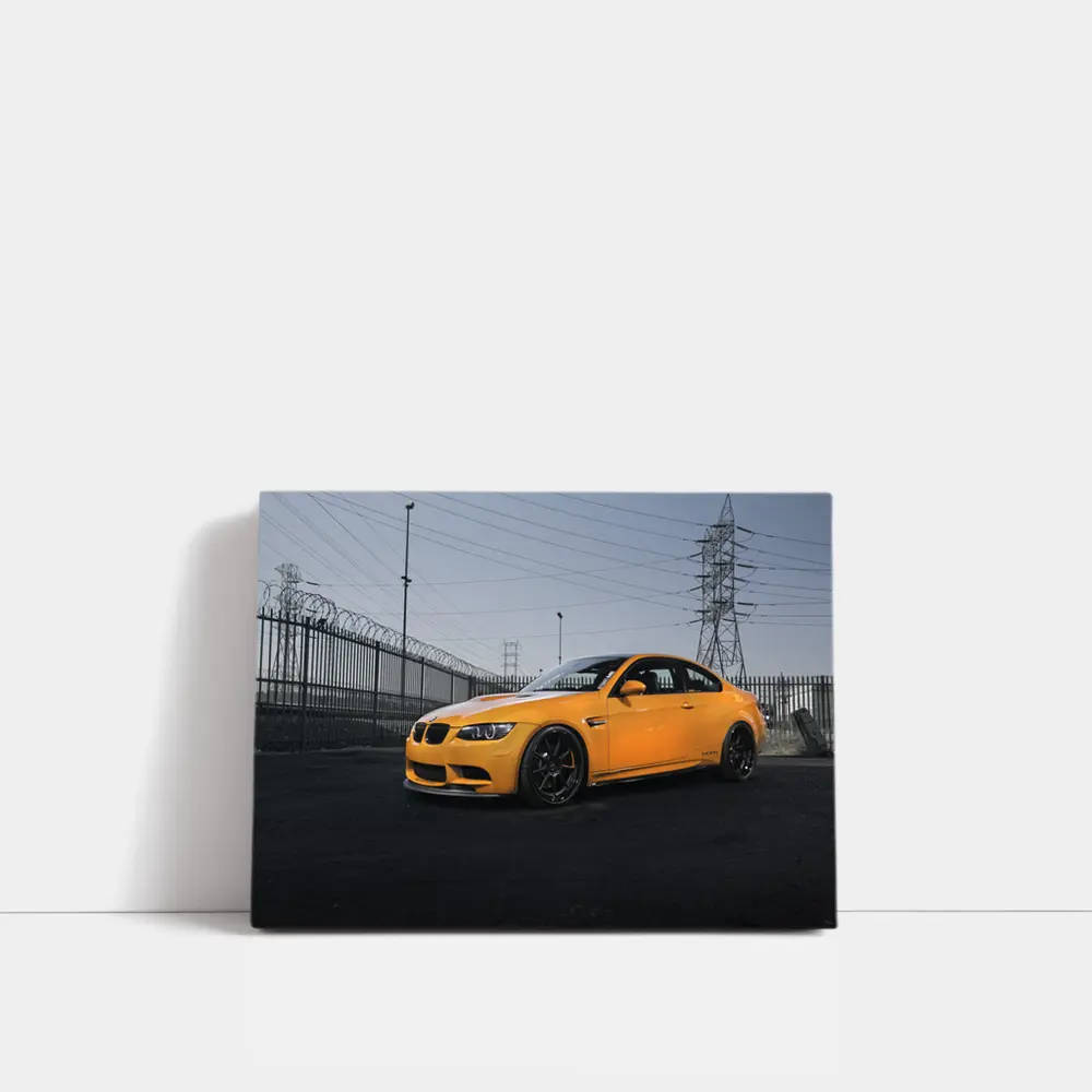 BMW M3 Yellow Coupe Urban Industrial Setting – Wall Art