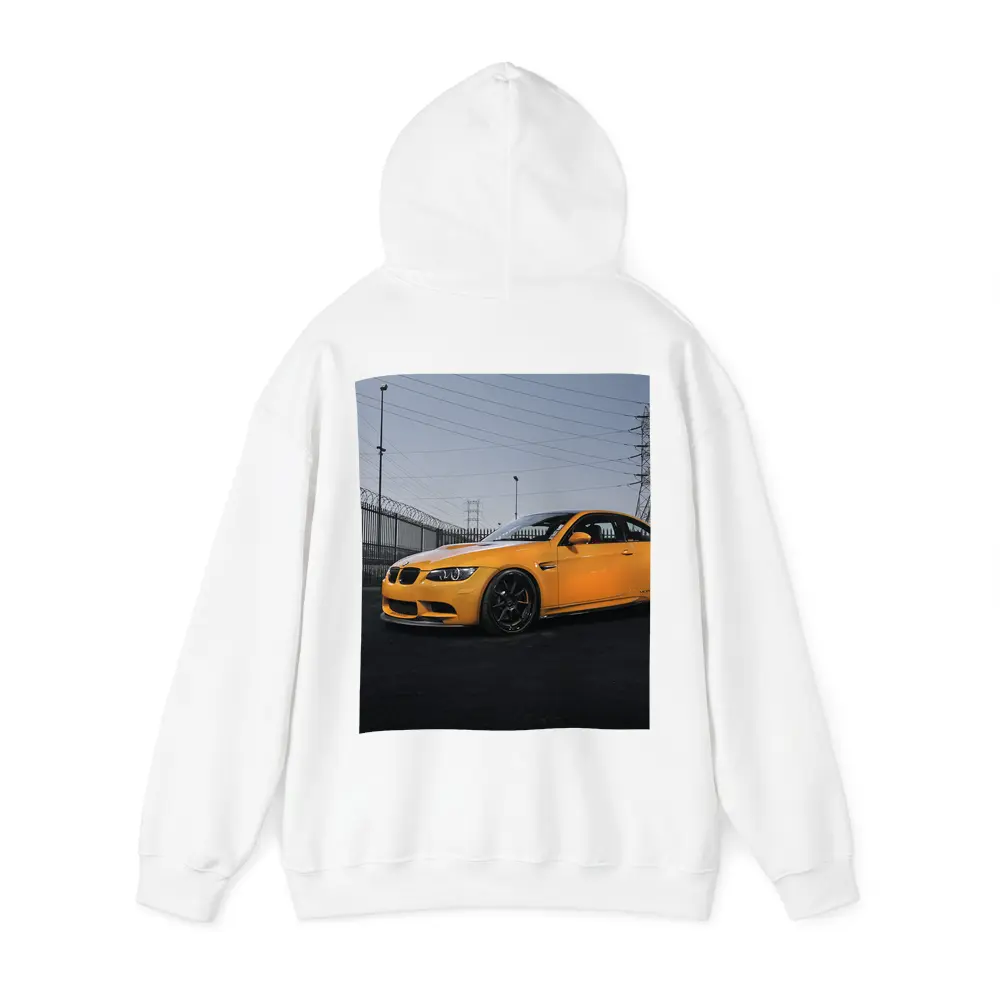 BMW M3 Yellow Coupe Urban Industrial Setting – Hoodies