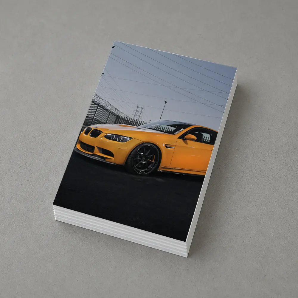 BMW M3 Yellow Coupe Urban Industrial Setting – Postcards