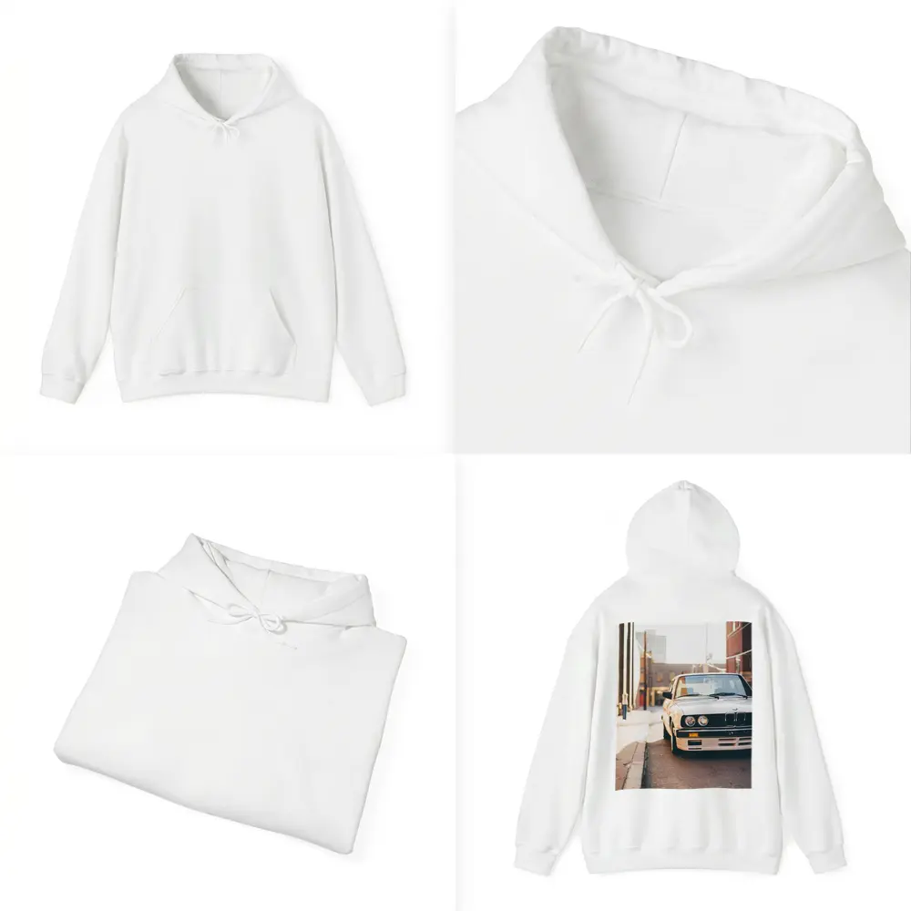 BMW E30 White Classic Car City Alley – Hoodies