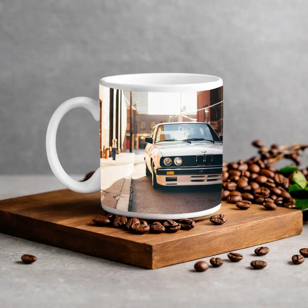 BMW E30 White Classic Car City Alley – Mugs
