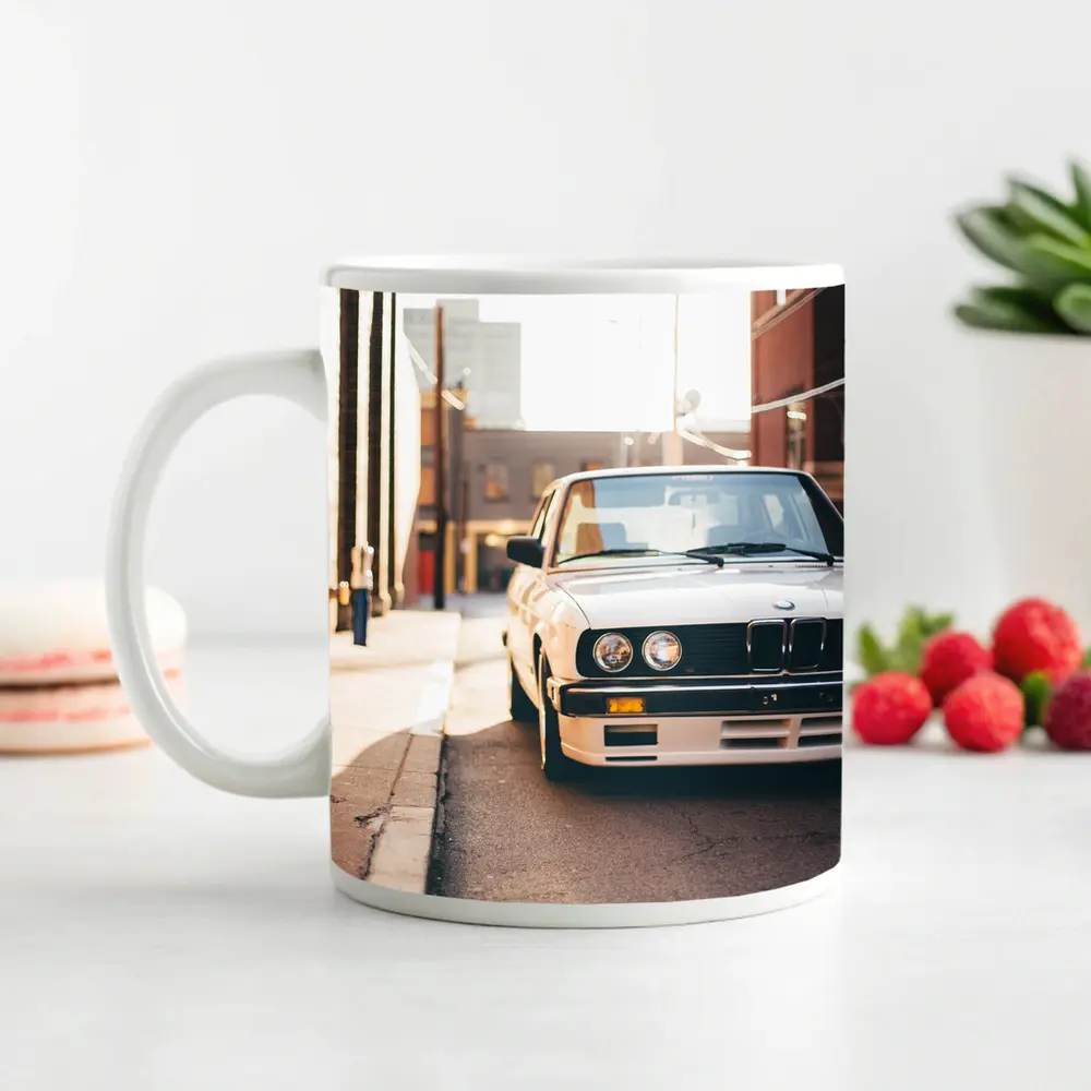 BMW E30 White Classic Car City Alley – Mugs