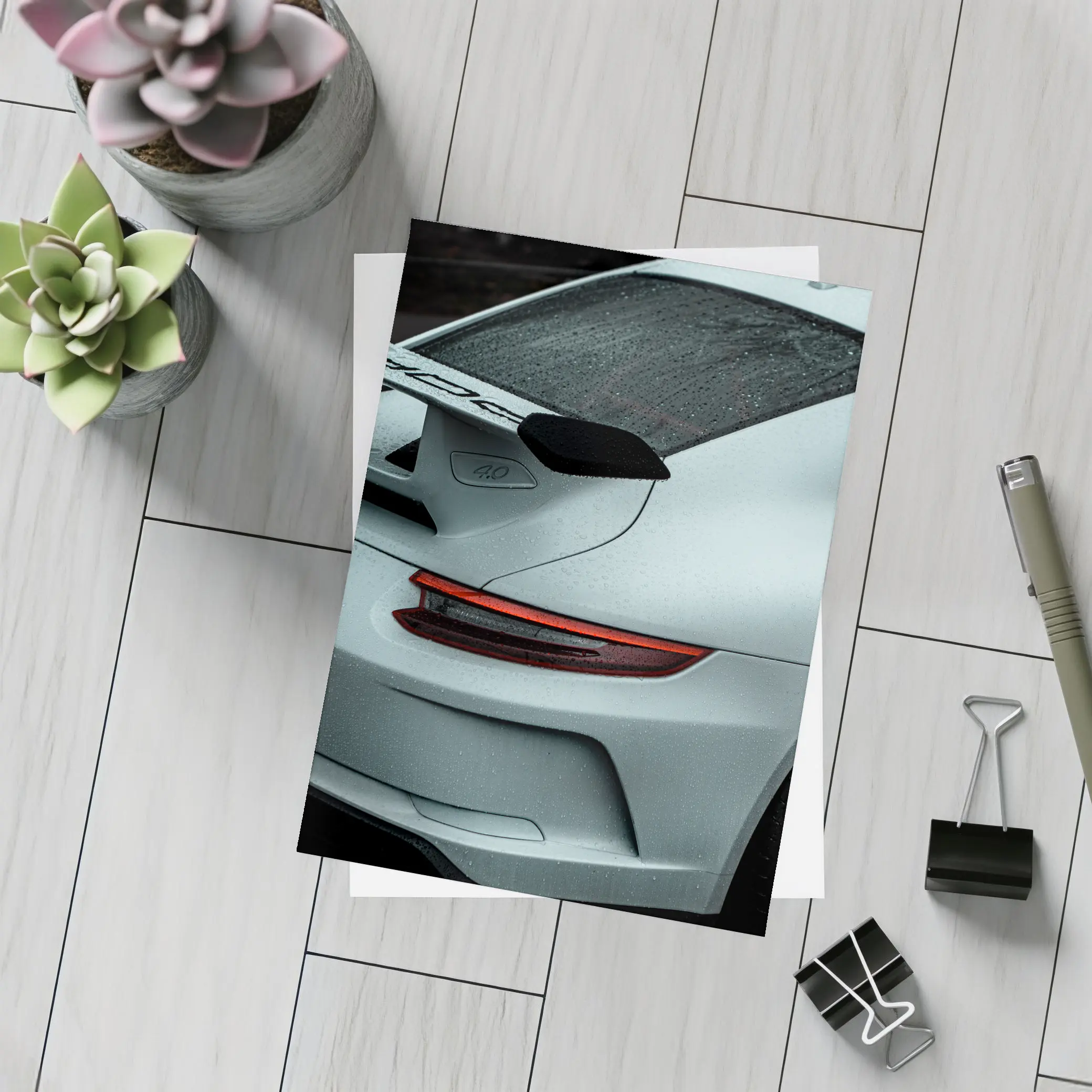 Porsche GT3 Rear Spoiler Rainy Dark Scene – Postcards